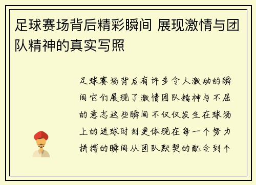 足球赛场背后精彩瞬间 展现激情与团队精神的真实写照