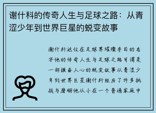 谢什科的传奇人生与足球之路：从青涩少年到世界巨星的蜕变故事