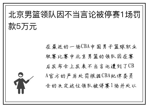 北京男篮领队因不当言论被停赛1场罚款5万元