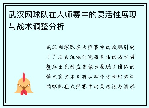 武汉网球队在大师赛中的灵活性展现与战术调整分析